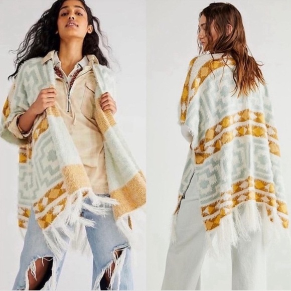 Free People Sweater Cardigan Kimono Wrap Poncho Cozy Diamondback OS - Picture 1 of 7